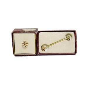 Vintage Gold Tone Knot Tie Tack & Collar Bar Set In Original Box (6053)